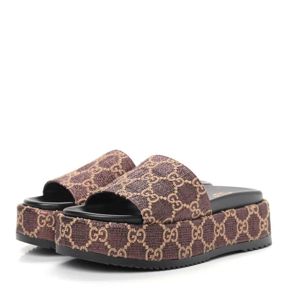 SALE! Gucci Lamé GG Angelina Slides in Brown & Beige NEW IN BOX WITH SHOE BAG